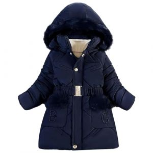 Tilozs Fille Manteau Enfant Veste de Polaire Epaisse Doudoune d'Hiver Chaud Blouson &agrave; Capuche Fourrure Ski Parka Rembourr&eacute; Longue V&ecirc;tement Coupe Vent, Bleu marine, 4-6 ans(L'&eacute;tiquette: 120) (Zyolla, neuf)