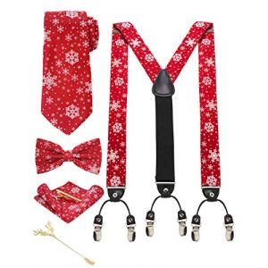 JEMYGINS Bretelle Homme Rouge/Flocon de neige en Soie de No&euml;l Christmas et Cravate Noeud papillon Ensemble Compris bo&icirc;te (JEMYGINS Tie Official Store, neuf)