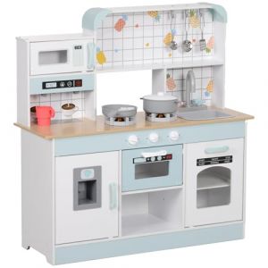 AIYAPLAY Cuisine Enfant Jouet d'imitation avec lumi&egrave;res et Sons r&eacute;alistes, dinette Enfant avec cafeti&egrave;re, Machine &agrave; gla&ccedil;ons, Micro-Ondes, Four et Rangement, pour gar&ccedil;ons et Filles de 3+ Ans, Blanc (Aosom FR, neuf)