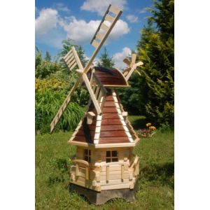 Moulin &agrave; vent, moulin &agrave; vent d&eacute;coratif, moulins &agrave; vent en bois avec roulement &agrave; billes et &eacute;clairage solaire 1,25 m marron (Deko-Shop-Hannusch, neuf)
