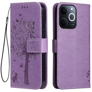 Topme &Eacute;tui en Cuir pour Realme Note 70T (6.74" inches), [ Coque Housse de T&eacute;l&eacute;phone Style Motif Chat Et Arbre] - Violet Clair (topme, neuf)