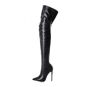 G&eacute;n&eacute;rique Cuissardes &agrave; Talons Haut Noir 2023 Hiver Bottes Souples Femme Cuissardes Pointure Large Bout Pointu Mi Longueur Bottes Cuir Sexy Over Knee Boots (V&ecirc;tements Mode pour 2025, neuf)