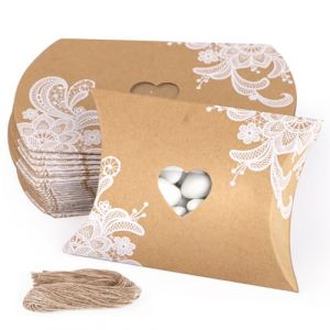 BETESSIN Lot de 50 Bo&icirc;tes Drag&eacute;e en Forme de Coussin avec Corde Sachet Drag&eacute;e Contenant Drag&eacute;e en Carton pour Mariage Anniversiare Bapt&ecirc;me (SaEnkeji, neuf)