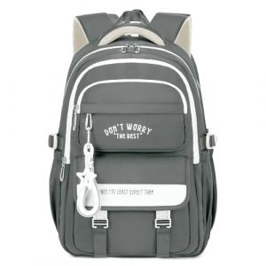 Tanou Sac a Dos Fille pour Adolescentes, Grande Capacité Cartable Fille pour École Primaire College Lycée, Imperméable Cartable Scolaire Sac à Dos Décontracté à la Mode, Gris (Tanou Bagages, neuf)