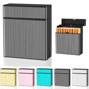 &Eacute;tui &agrave; cigarettes &ndash; Grande bo&icirc;te &agrave; cigarettes en m&eacute;tal, &eacute;tui rigide pour 40 cigarettes, bo&icirc;te &eacute;l&eacute;gante pour hommes et femmes, design robuste et portable (Noir) (chaogeorich, neuf)