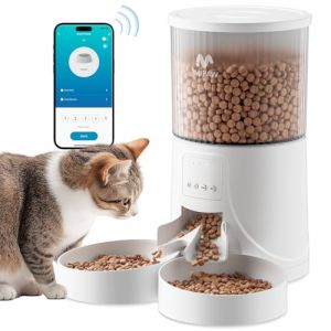 IMIPAW Distributeur Croquettes Chat Automatique 2 Bols, WiFi 2.4G, Commande APP Distributeur de Croquettes, Minuterie Programmable, 4L, 1-10 Repas par Jour pour Petits Chiens et Chats (Blanc-WIFI, 4L) (IMIPAW Direct, neuf)