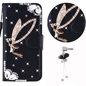 Coquille pour Samsung Galaxy A32 5G Paillettes 3D Etui Cuir Housse Coque Bling Portefeuille Wallet PU &Eacute;tui en Cuir Flip Noir Motif Strass Diamants 3D Ange Flip Housse pour Samsung Galaxy A32 5G (Bolong, neuf)