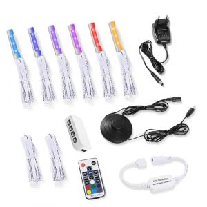 LABOREDUCER Lot de 6 &eacute;clairages LED RVB pour sols en verre avec t&eacute;l&eacute;commande, &eacute;clairage d'armoire &agrave; changement de couleur avec interrupteur &agrave; pied, &eacute;clairage de vitrine, &eacute;clairage pour vitrine, (LABOREDUCER DIRECT, neuf)