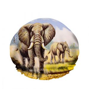 Double bonnet de bain imperméable à l'eau éléphant animal Afrique herbe jaune paysage prairie nature réutilisable mode chapeau de douche pour femme beauté, bain cheveux spa, maison hôtel voyage util (2MACAXN9K15, neuf)