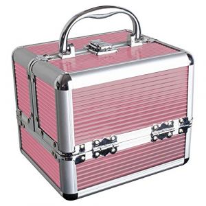 iGadgitz Home U7036 - Coffret Maquillage, Vanity Case Rigide, Beauty Case, Boîte de Rangement Maquillage - 4 Plateaux Dépliables, Compartiment inférieur et Poignée de Transport - Rose - Petit (INNOV8 GB Ltd, neuf)
