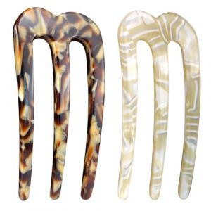 ENNSOO Lot de 2 pinces à cheveux, épingles françaises à trois dents en forme de U, fourchette à cheveux en résine pour femme, épingles françaises pour cheveux épais, accessoires pour cheveux, cadeaux (YANGWFUNJF, neuf)