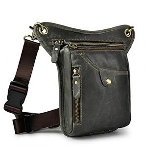 Xieben Leather Drop Leg Sac pour Hommes Femmes Moto V&eacute;lo Riding Cyclisme Multi-Usage Cuisse Taille Fanny Pack Bum Pocket Randonn&eacute;e Sports Pochette Camping Gris fonc&eacute; (XieBen, neuf)