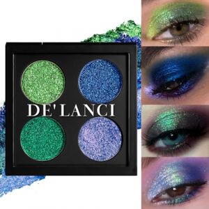 DE'LANCI Ombre à paupières multichrome scintillante Haute pigmentation,Bleu Vert Violet Métallique Caméléon,Paillettes scintillantes Maquillage des yeux Imperméable,Pas de rides,Sans talc,4 couleurs (DE'LANCI Direct, neuf)