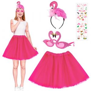 SelfTek Déguisement Flamant Rose Adulte, Costume Flamant avec Bandeau et Jupe Tutu, Déguisement pour Carnaval, Fête à Thème, Halloween, Cosplay Femme, Accessoire Flamant Rose pour Soirée (SelfTek Direct, neuf)