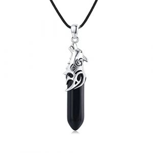 CRWENG Collier avec pendentif t&ecirc;te de loup pour hommes 925 Argent Sterling Pendentif loup Cristaux Collier en colonne Amulette viking Bijoux Cadeau d'anniversaire pour hommes et femmes, taille unique (CRWENG, neuf)