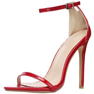 wealsex Sandales Escarpins Cuir Vernie Boucles Talon Haute Aiguille Cheville Bout Ouvert Chaussure Talon Sexy Ete Femmes(rouge,37) (wealsex shop, neuf)