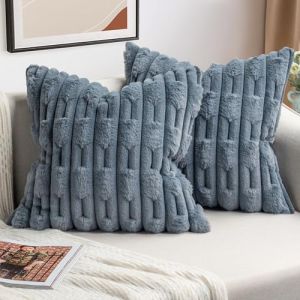 ZWJD Lot de 2 Housse Coussin Gris Fonc&eacute; 40x40 Fausse Fourrure Coussin Canape Douce Moelleuse Housse de Coussin Moderne D&eacute;coration pour Salon,Canap&eacute;,Chambre &agrave; Coucher, D&eacute;coration de Voiture (ZWJD-EU, neuf)