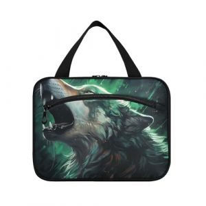 Linnyio Loup Bleu Hurlant Trousse de Toilette de Voyage Suspendue Maquillage,Grande Capacit&eacute; Pliable Rangement Sacs de Lavage pour Femmes Filles (Linnyio, neuf)