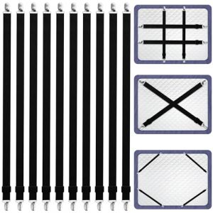 mauuuba Lot de 10 Tendeurs de Drap Réglables 65-240 cm, Sangles Élastiques Noires avec Clips en Métal pour Draps, Table à Repasser, Matelas, Canapé (mauuuba, neuf)