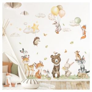 DEKO KINDERZIMMER DK1141-05 Sticker mural pour chambre de b&eacute;b&eacute; Motif animaux de la for&ecirc;t Style boh&egrave;me Motif ours, renard, lapin (X-TRIBAL, neuf)