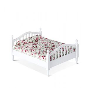 WANGCL Lit de poupée miniature 1/12 double en bois pour maison de poupée - Motif floral (WANGCL EU, neuf)