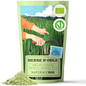 NaturaleBio Herbe d'orge en poudre Bio et Crue, 1Kg. Naturelle et Pure. Cultivée en Europe. Idéale dans les jus verts, les smoothies ou recettes. Convient aux végétariens et végétaliens. (NaturaleBio, neuf)