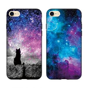 Tveinan 2 Pack Coque Compatible avec iPhone SE 2022/8/7/ iPhone SE 2020 Etui, Case Mince Silicone Antichoc Protection pour iPhone 8, Housse de Noir Motif Anti-Rayures pour Femme - Chat Ciel &Eacute;toil&eacute; (Tveinan, neuf)