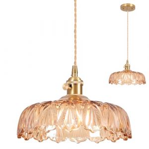Vloitgol R&eacute;tro Lustre Suspension Int&eacute;rieur en Verre 25cm E27 Vintage Suspension Luminaire avec Abat-jour en Verre Ambre Lustre de plafond pour Salon Chambre Cuisine Bar Couloir Salle Chevet (DJ-Lighting, neuf)