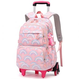 Amythe Cartable à Roulettes pour Filles de 9+ ans, Sac à Dos Scolaire Trolley de 16 pouces, Sac D'école Primaire Décontracté avec Chariot pour L'école/Voyages, 6 Roues -Rose (Amythe, neuf)