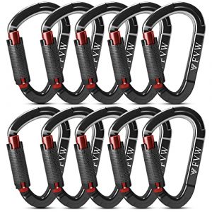 Mousqueton Escalade, 10PCS Mousquetons Verrouillage Automatique, 25kN Mousqueton, Certifié CE, Solide, pour Alpinisme, Laisse Chien, Sac de Frappe, Pompier, Hamac, Porte clé, Forme de D (OYELD, neuf)