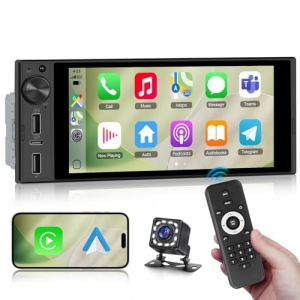 Autoradio 1 DIN avec CarPlay Android Auto sans Fil, Podofo autoradio 720P &eacute;cran Tactile in-Cell 6&rdquo;, USB-C avec Bouton de Volume, Radio FM, Bluetooth 5.2, EQ +Cam&eacute;ra de recul (Podofo, neuf)