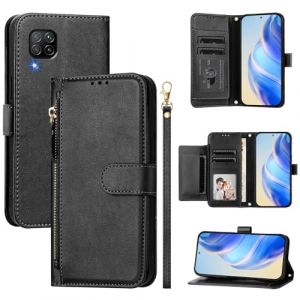 Compatible avec Huawei Nova 7i Coque,Compatible avec Huawei P40 Lite 4G JNY-L21A JNY-L01A JNY-L21B JNY-L02A JNY-LX1 Flip PU Cuir Zip Portefeuille Etui pour t&eacute;l&eacute;phone Portable Black (QiongniAn, neuf)