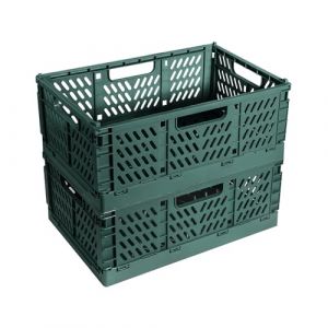 Lot de 2 BoîTes Pliantes en Plastique Solide, Panier de Rangement Pliable Empilables, 30,5 x 20 x 12cm Pour le Stockage de La Cuisine, La Chambre à Coucher,Bureau,Jardin (Vert) (BOJIEDIANZI, neuf)