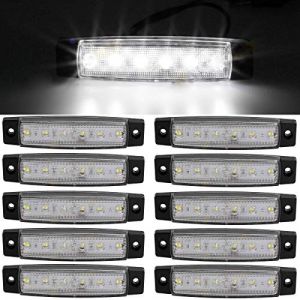 GSRECY 24V 6 LED Rouge/Blanc/Jaune/Vert/Bleu Camion Van Camion Trailer Side Marker Indicators Feux de position de cabine de camion (Blanc) (Ricoy, neuf)