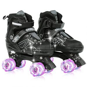 Supfine Roller Enfant Fille Patin a Roulette Garcon Rollers Quad avec 4 Roues Lumineuses, Taille Réglable, Patin a Roulette Enfant pour Roller Enfant Fille et Garçons (Noir, S-EU27-32) (hlang EU, neuf)