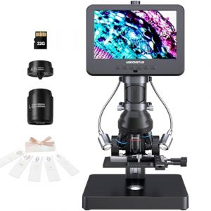 Andonstar AD266S Microscope numérique HDMI 20X-5000X, enregistrement vidéo UHD 2160p, microscope LCD de 17,8 cm pour adultes et enfants, kit biologique de laboratoire à domicile avec diapositives, vue (Andonstar digital microscope, neuf)
