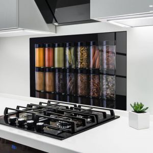 ARTHUB&reg; Cr&eacute;dence de Cuisine en Verre 60x100 cm, Seasonings Jars | Protection Contre Les &eacute;claboussures, Rev&ecirc;tement Mural en Carreaux, Plaque en Verre, Verre tremp&eacute;, Aliments, &Eacute;pices (ARTHUB - wall decor, neuf)