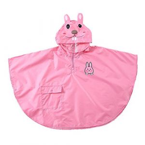mama stadt Poncho Enfant Pluie Unisex Cape Impermeable Bebe Manteau Imperméable Garçon Fille Veste Anti Pluie avec Capuche Cartoon, Lapin Rose/ L(4-6 ans) (mama stadt, neuf)