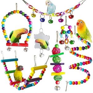 Jortmrd Set of 7 Jouet Perroquet Jouet Perruche Jouet Perroquet Gris du Gabon avec Cloches pour Oiseaux Coloré Jouets pour Oiseaux Jouets à Mâcher pour Oiseaux, Petite, Inséparables, Pinsons (FUKJLKSESOIR, neuf)