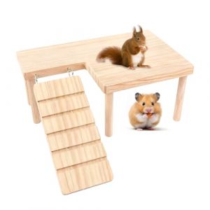 QingWing Plateforme en Bois pour Hamster, Plateforme pour Animaux avec Pont Echelle, d'escalade pour Petits Animaux Structure Ecureuils Oiseaux de Compagnie, Jouet Cage (28 * 17 * 13,5 cm) (JINGYOUKEJI, neuf)