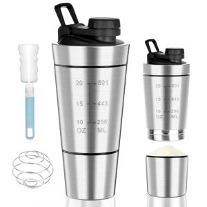 POFIBO Shaker Proteine Inox - 600+200ML Shaker Proteine avec Compartiment à Poudre, Sans BPA avec Graduation, Double Paroi, Shaker Proteine en Acier Inox pour Shaker Proteine, Diététiques et Fitness (YALE YORK, neuf)