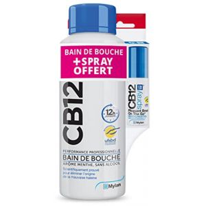 CB12 Bain de Bouche 500 ml + Spray Buccal Sans Alcool Menthe 15 ml Offert (EasyPara, neuf)