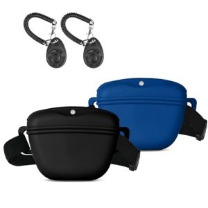 Aomig 2Pcs Sac Friandise pour Chien en Silicone, Accessoires Sac D'entra&icirc;nement Doggie Treat Sac Pochette, Sacs de Nourriture Portables pour Les Promenades du Chien avec Clicker et Ceinture Dressage (Yadark, neuf)