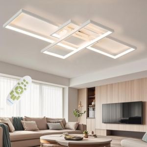 SXLXQM Luminaire Plafonnier LED Moderne, 60W 5400LM Lustre LED Salon avec Télécommande, 3000k-6500k, Plafonnier LED Salon Rectangulaire Design Luminaire pour Salon (SXLXQM, neuf)