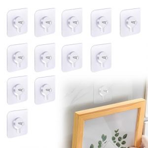 BQRKOTM 12 Pièce Adhesif Accroche Tableau Sans Percer, Attache Cadre Adhésif Crochets, Rochets Transparents Auto-Adhésifs Sans Clous, Pour Accroche Cadres Photo, Miroir, Lumières Décoratives (6 X 6Cm) (ZHANG JING DE DIAN, neuf)