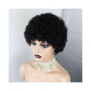 Perruques Perruques Afro Boucl&eacute;es, Perruques Courtes Brunes, Perruques Pixie Blondes Boucl&eacute;es, Cheveux Humains, Fabriqu&eacute;es &agrave; la Machine Perruque dames(Noir) (zhmeiguo222, neuf)