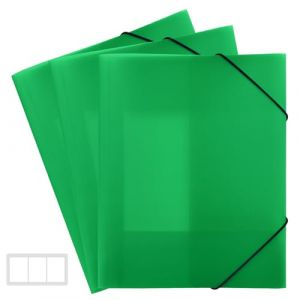 FRETONBA Pochette Cartonnée a4, Chemise Cartonnée A4 3 Pièces, Classeurs et Chemises Fixation de la Bande élastique, Pochette Plastique Matériau PP Robuste et Durable, Pochette Elastique, Vert (FRETONBA, neuf)