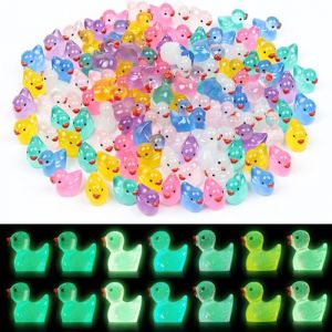 DiULi 120 Pieces Mini Canards en Lumineux en résine,Canard Plastique Figurines,Cacher Lumineux Canards Miniatures en Résine Petit pour Aquariums Bricolage Maisons Poupées Paysages Jouets de Bain (Cinye, neuf)