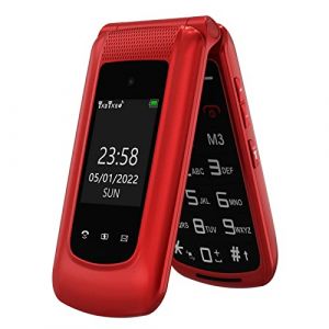 Telephone Portable Senior Clapet Débloqué avec Grosse Touche, 2.4"+1.8" Écran LCD Téléphone Portable Basique avec SOS-Knopf | Radio FM | Station de Recharge, Téléphone Portable Personnes Agées(Rouge) (Unitech-EU, neuf)