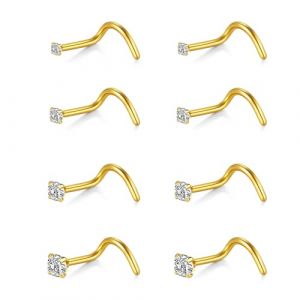 AceFun Piercing Nez en Acier Inoxydable 8 Pi&egrave;ces 20G/22G Connecteur L avec Diamant Vis Tire-Bouchon (Piercing Jewelry, neuf)